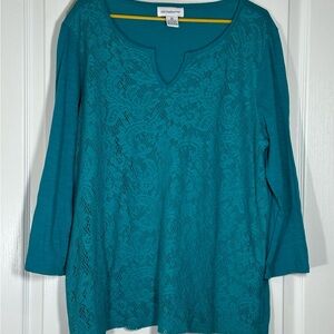 LIZ CLAIBORNE Teal Sweater with Lace Overlay